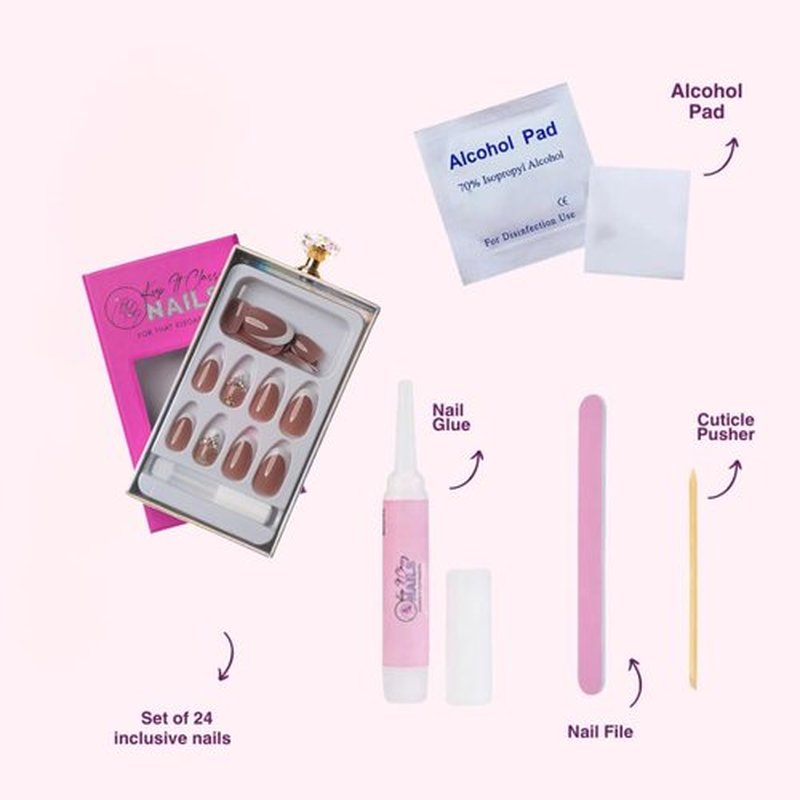 Keep It Classy Chrome Gold, Press-On Nails Kit by Monyetta Shaw || Almond Medium || Reusable, Vegan, Non-Toxic, Easy Application || One 24 Nail Kit