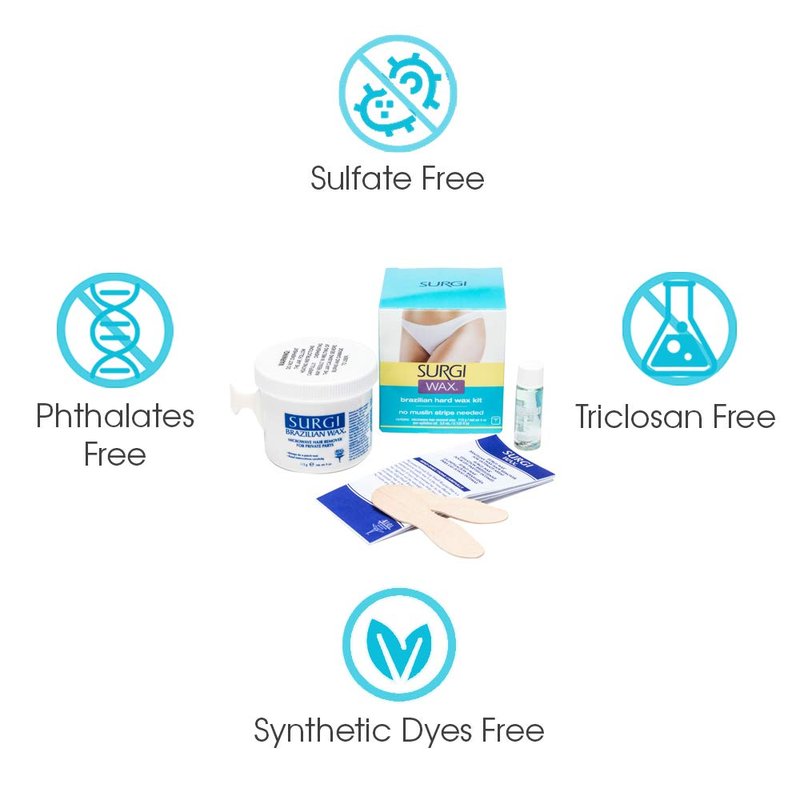 Surgiwax Brazilian Hard Wax Kit - Microwaveable Wax Strip-Free Formula for Bikini & All Hair Types, At-Home Waxing Kit for Women Hair Removal, 4 Oz, 2 Pack
