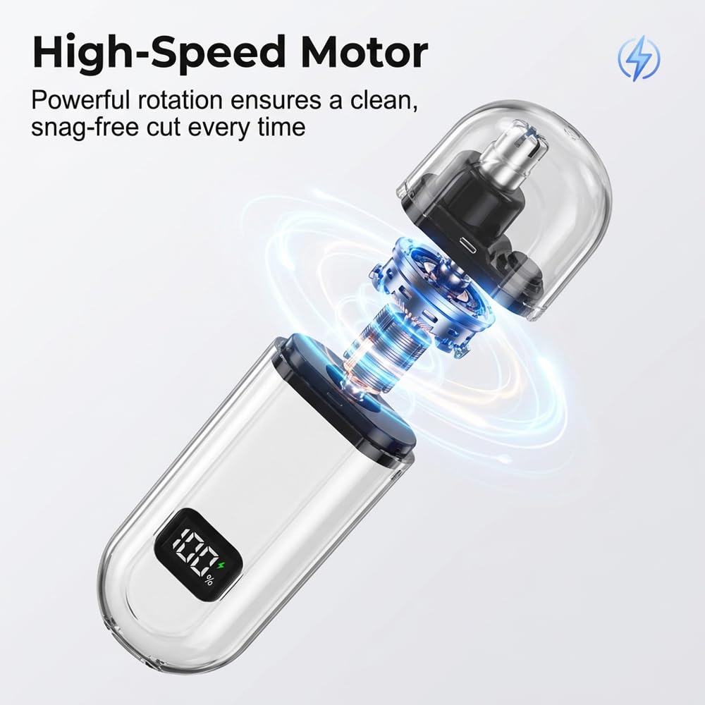 PolishWiz 3-in-1 Nose Hair Trimmer for Men & Women, Rechargeable Nose & Ear Hair Trimmer with Eyebrow Head, Type-C Charging, IPX7 Waterproof Electric Nose Trimmer (White)