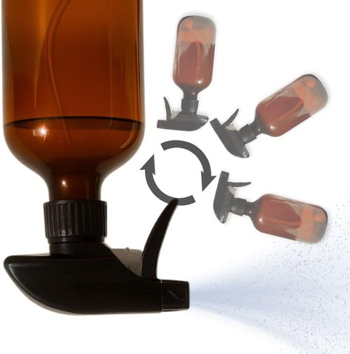 Skiennix 360° Spray Bottle - 16oz (2 Pack) | Versatile Upside Down Amber Plastic Bottles