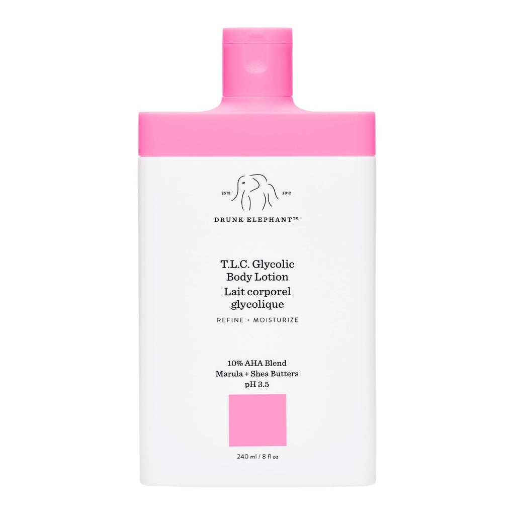 Drunk Elephant T.L.C. Glycolic Body Lotion - 240 ml/8 fl oz - Lightweight 10% Exfoliating AHA Lotion - Clean Clinical Skincare - Cruelty-Free - Free of Essential Oils, Silicones, and Fragrance