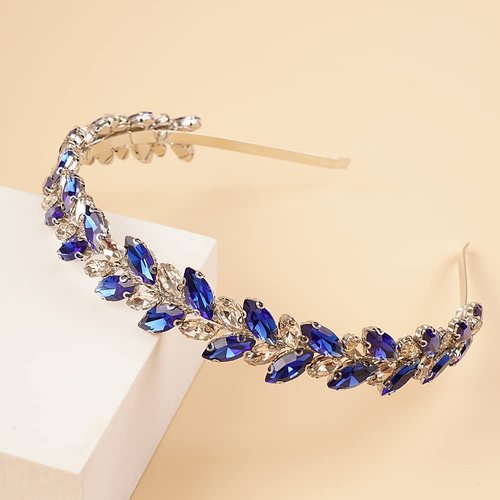 Beryuan Bridal Tiaras and Crowns: Crystal Wedding Headband with Blue Teardrop Crystals for Women and Flower Girls