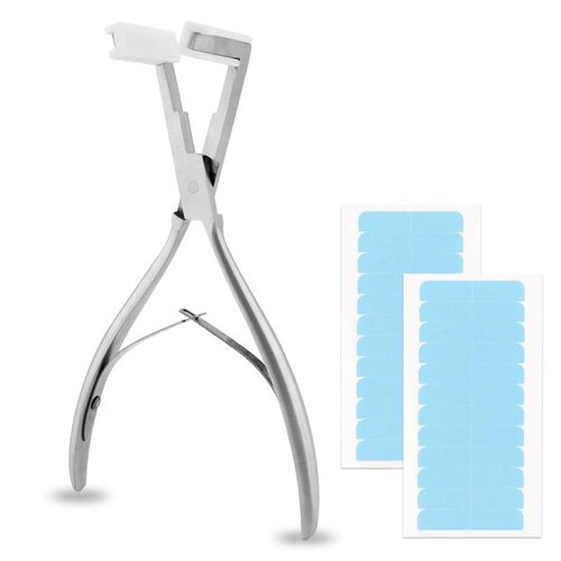 LVOERTUIG Tape in Hair Extension Tools Kit, Flat Surface Stainless Steel Tape in Hair Extensions Plier + 2 Hair Extension Tape,Tape in Pliers, Hair Extensions Styling Tools(COLOR:Silver)