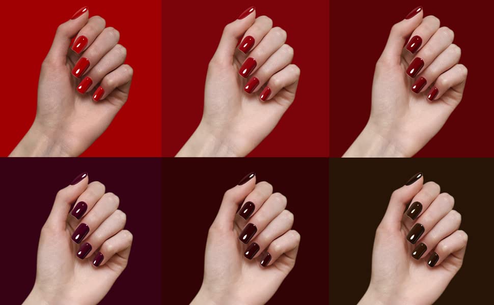 Vishine Red Colors Collection Gel Polish Set- Pack of 6 Colors Shine Finish and Long Lasting, Soak Off UV LED Gel 8ml/Pcs Gift Set