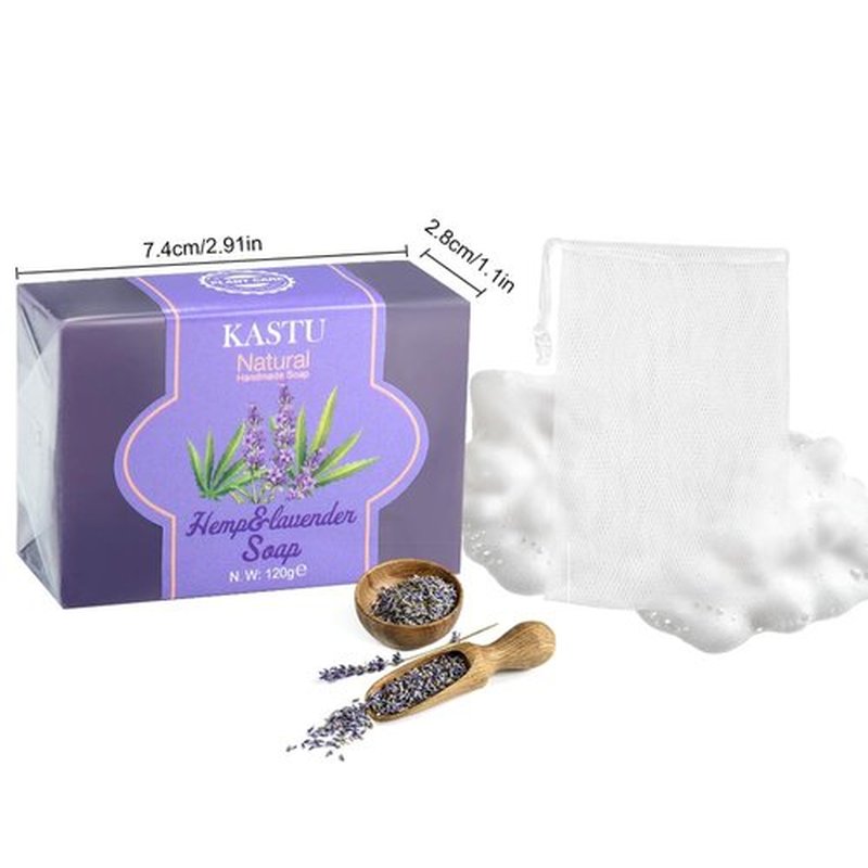 kastu Lavender Bar Soap and Hemp Oils Soap Bar for Body & Face,Soothing and Smoothing the Skin,Moisturizing,Softer Skin,Natural Handmade,Gentle Cleanser Beauty Bar,Men and Women,2x120g