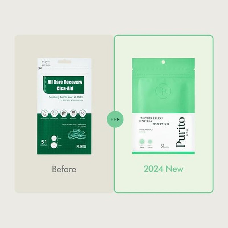 PURITO SEOUL Wonder Releaf Centella Spot Patch, Korean Centella, for Sensitive Skin, Soothing, Pimple Patches for Face, Spot Stickers, K-Beauty, 51 Count