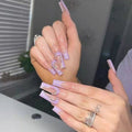 COCOBURI 24 Pcs Press on Nails Medium Purple Glossy Acrylic Fake Nails Coffin for Women