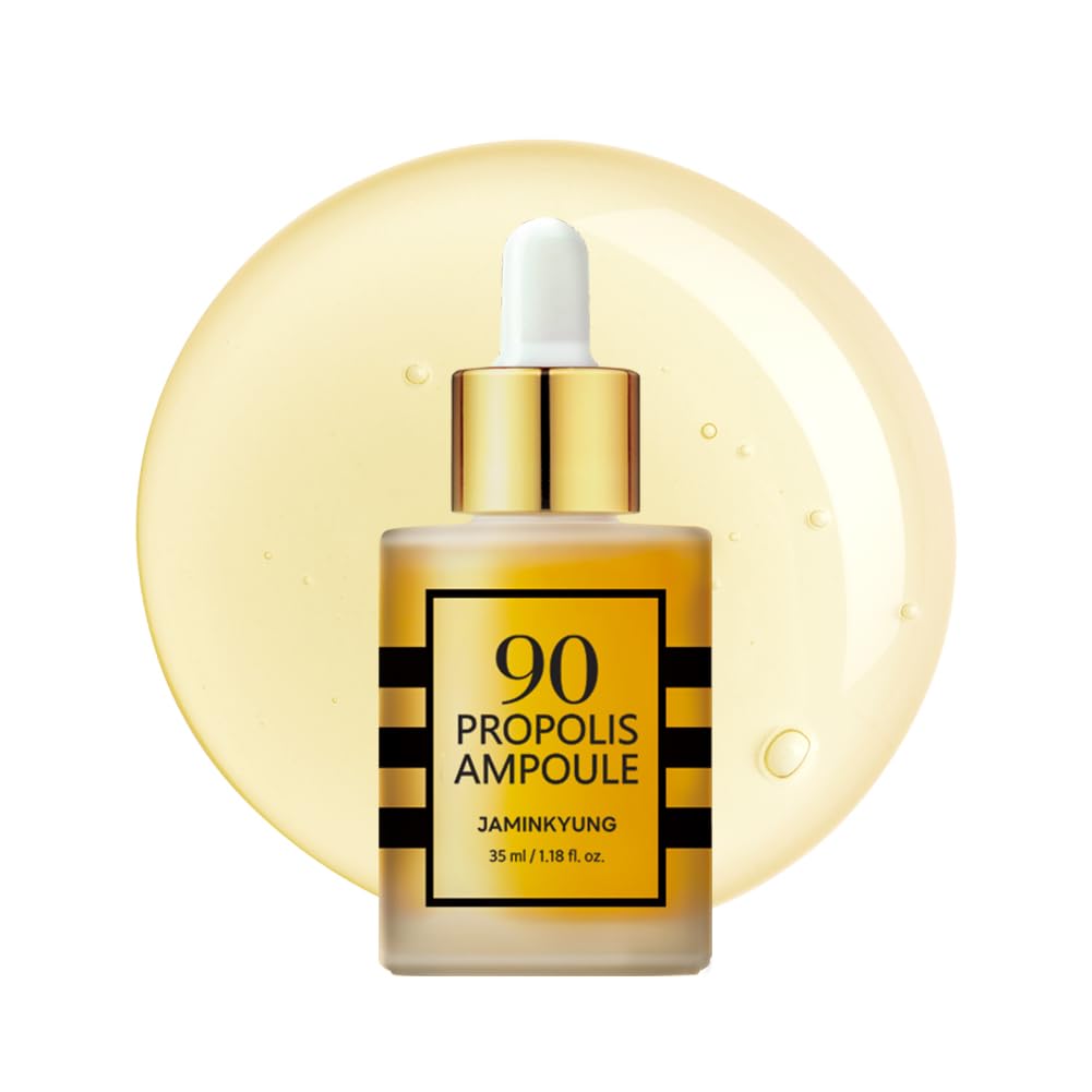 JAMINKYUNG Propolis Ampoule, Glow Boosting Serum for Face with 90% Propolis Extract & Snail Mucin, 8-Layer Hyaluronic Acid, Niacinamide for Sensitive Skin, Dry, Dull Skin, Korean Skincare 1.18 fl oz