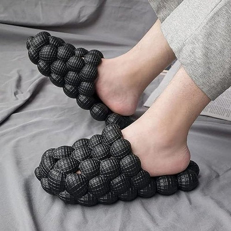 Stardust Bubble Slides Massage Slippers For Women Men Non-Slip Spa Gym Bubble Slippers, Soft Pillow Stress Relief Slide (Black, US Footwear Size System, Adult, Women, Numeric Range, Medium, 11.5, 12)