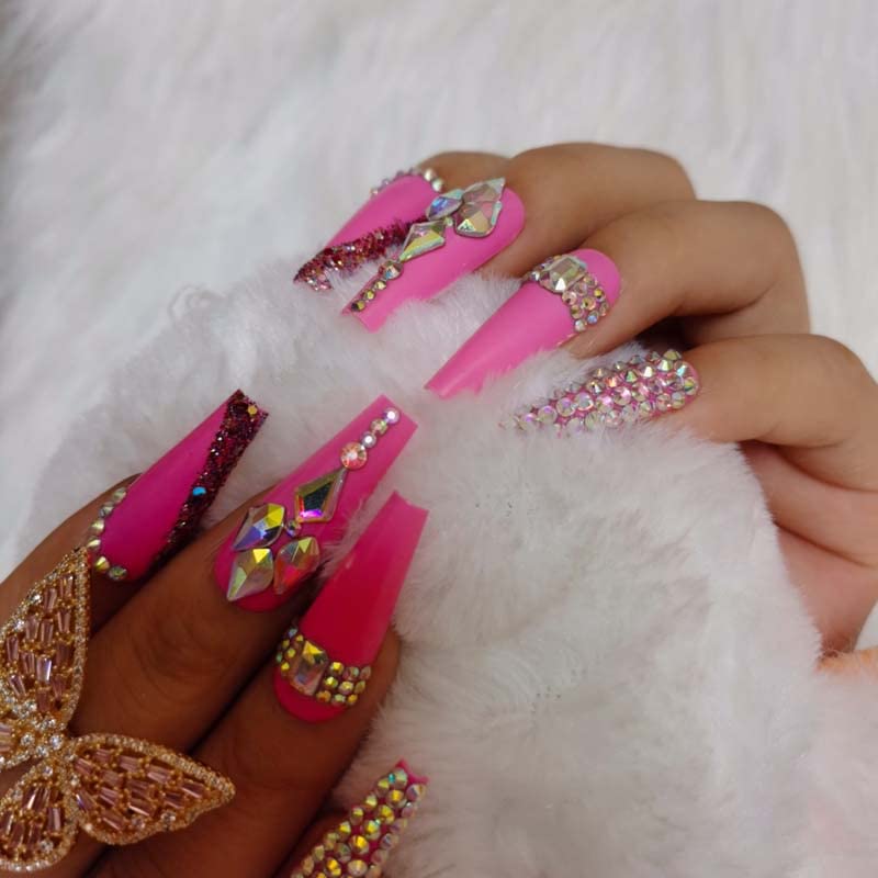 ZYBUXY 24pcs rose press on nails long coffin Fake nails Acrylic Can Be Reused False Nails for Women and Girls