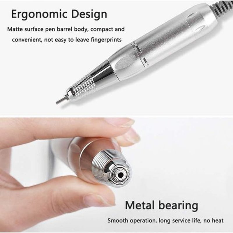 Electric Nail Drill Machine,Professional Rechargeable 35000 rpm Nail Drill, Portable Acrylic Gel Grinder Tools with 6 Bits and Sanding Bands,Manicure Pedicure Polishing Shape Tools White