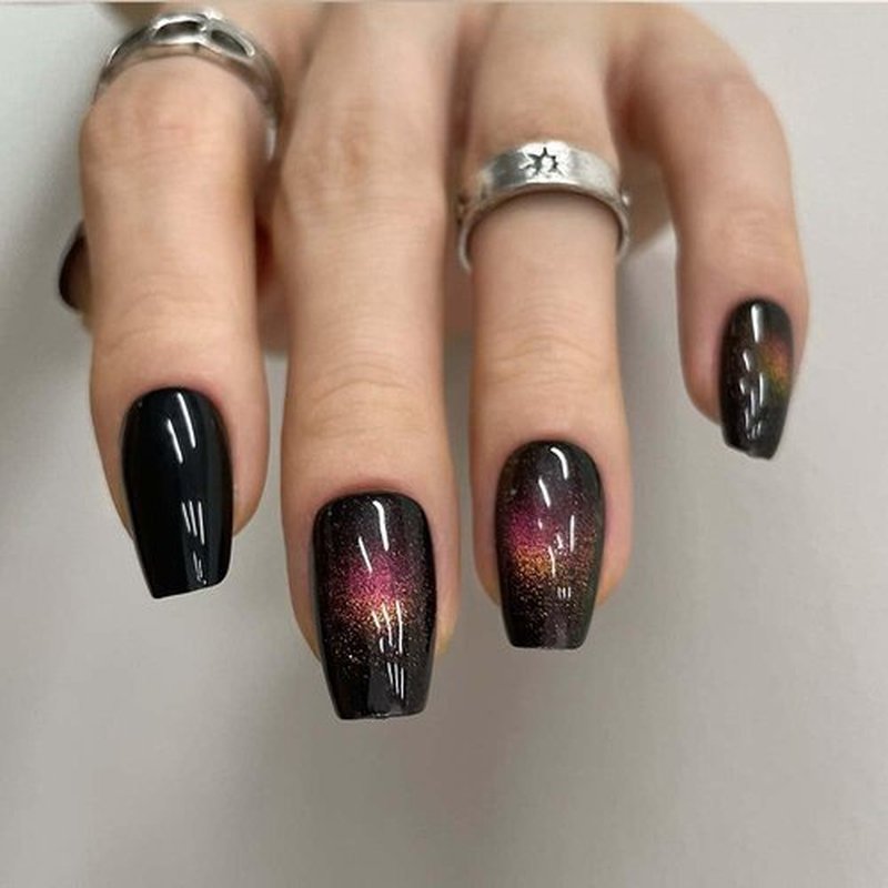 Redykat 30PCS Handmade Glossy Short Coffin Press On Nails, Cat Eye Press on Nails, Salon Quality Nail art, Magnetic Acrylic Fake Nails, False Nails (Chase the Moon)