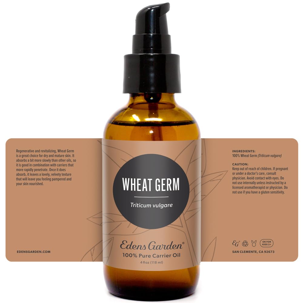 Edens Garden Wheat Germ Carrier Oil- 100% Pure Premium Cold Pressed & Hexane Free, Natural Moisturizer for Face, Skin, Nails, Healthy Hair Growth, Massage & Diluting Essential Oils 118 ml (4 fl oz)