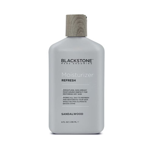 Blackstone Men's Grooming Refresh Facial Moisturizer with Vitamin E, Peppermint & Hyaluronic Acid - Lightweight & Non-Greasy | Restores Dry Skin, Paraben Free, Sandalwood (8 oz)