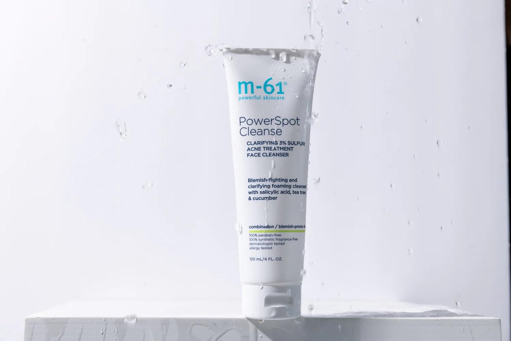m-61 PowerSpot Cleanse - Acne-Fighting Face Wash | 3% Sulfur, Glycolic & Salicylic Acid, Tea Tree, Witch Hazel | For Combination & Blemish-Prone Skin | Derm & Allergy Tested | Made in USA - 4.0 Fl Oz
