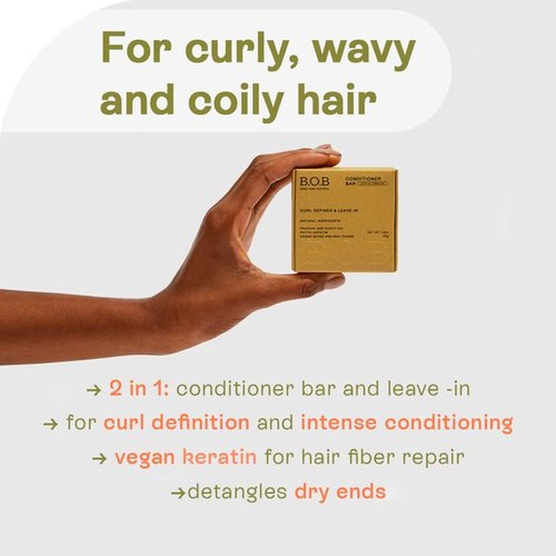 Curl Defining Conditioner Bar (6.7oz) | 2-in-1 Solid Conditioner & Leave-In for Curly Hair | Vegan, Sulfate-Free, Eco-Friendly | Plastic-Free Hair Care | Made in Brazil