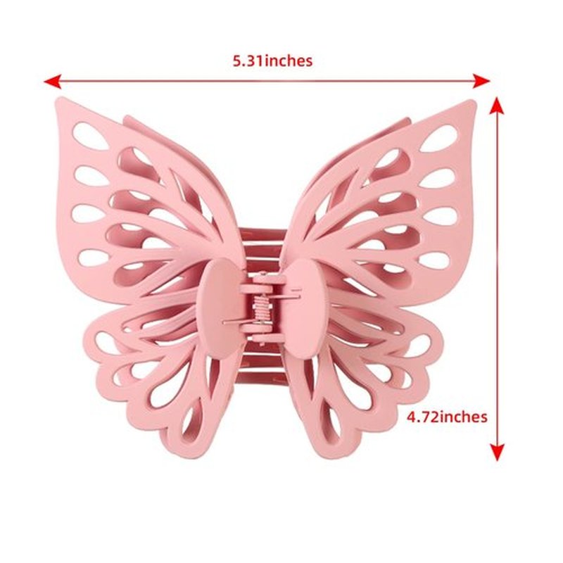 DIUEWOW Butterfly Thick Hair Clip, Hollow Matte Butterfly Hairpins Clips, Large Strong Hold Non-Slip Cute Hair Jaw Clips for Women - 2 Pack (Purple, Pink)