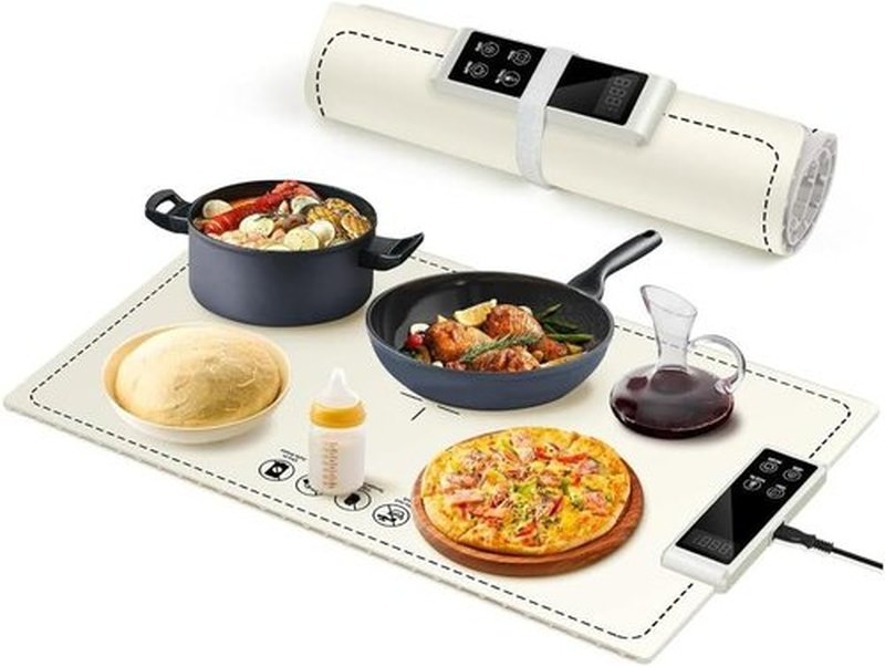 PIGLOG Electric Warming Tray - Fast Heating with 6 Temperature Settings | Full Surface Graphene Food Warmer (White, 24x15)