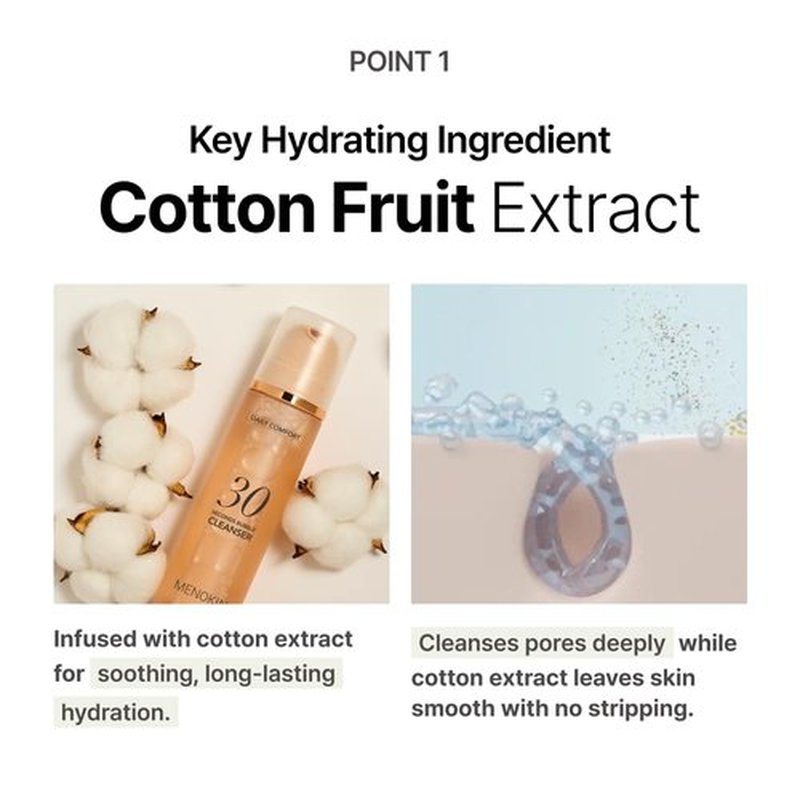 MENOKIN Cotton Cloud Bubble Cleanser - Brightening Vitamin C Face Wash for Dull Skin & Dark Spots | Hydrating & Gentle, 5.07 fl. oz