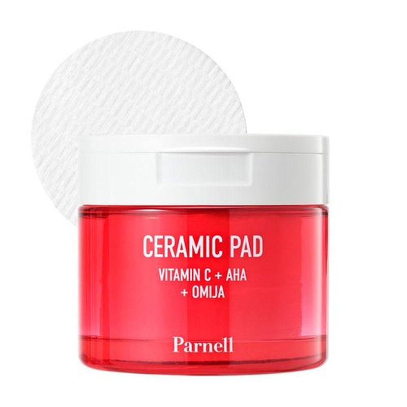 Parnell AHA 9.12% Omija Ceramic Peeling Pads (60 Count) | Gentle Daily Exfoliating Toner Pad with LHA PHA Vitamin C | Smooth Clear Look Korean Skin Care