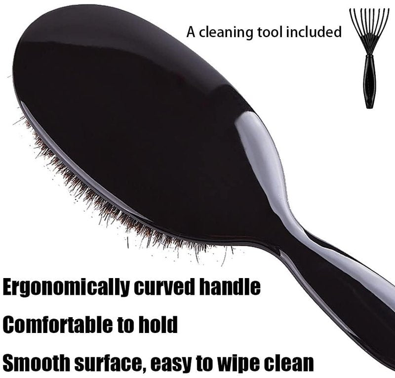 ﻿Boar Bristle Paddle Detangling Hair Brush Comb Set for Curly Fine Wavy Natural Tangled Hair, Anti-frizz Styling Hairbrush for Women Men, Boar Nylon Mixed Bristle Cushioned Brush