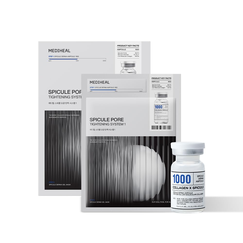 Mediheal Collagen Spicule 1000ppm Intensive Serum – Micro Needle Serum for Pore Care, Soothing & Skin Texture Improvement, 2-Step,Collagen Spicule Ampoule and Gel Mask Set,Skin Booster,4pcs