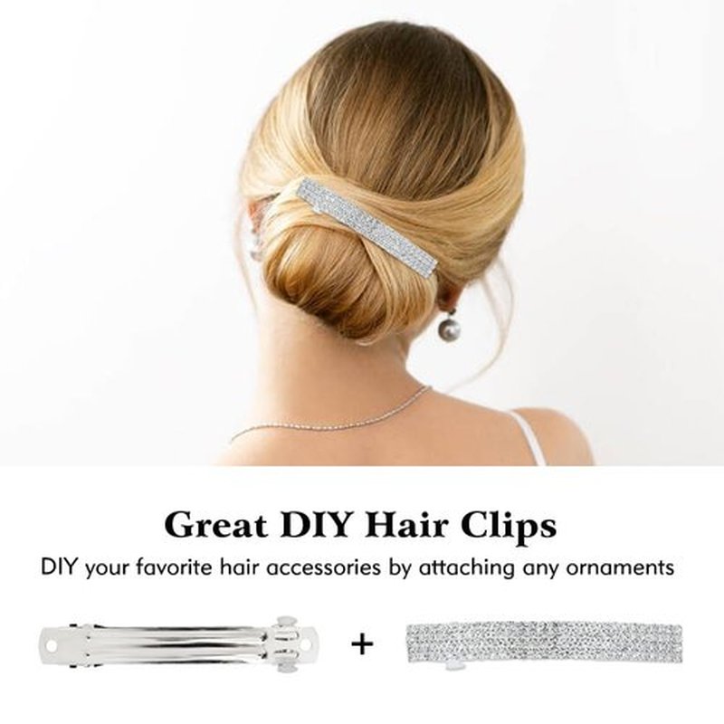 Cinaci 20 Pack 10cm/4" Simple Plain Blank DIY Caft Silver Metal French Hair Barrettes with Black Leather Cover Snap Hair Clips Clasps for Women Girls Teens Hair Accessories (4 Inch)