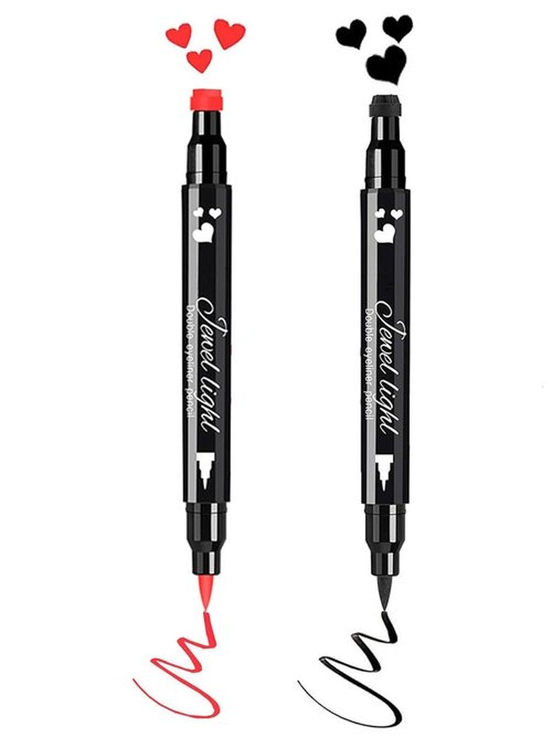 Go Ho Waterproof Liquid Eyeliner Stamps | 2 PCS Double-Sided Black & Red Smudge-Proof Heart Stamp for Halloween Makeup