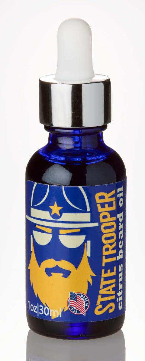 State Trooper Leave-In Beard Oil & Conditioner – Citrus Scent – Softens & Hydrates Dry, Coarse Beard Hair – With Organic Argan, Jojoba, Sweet Almond & Vitamin E – 1 Fluid Ounce