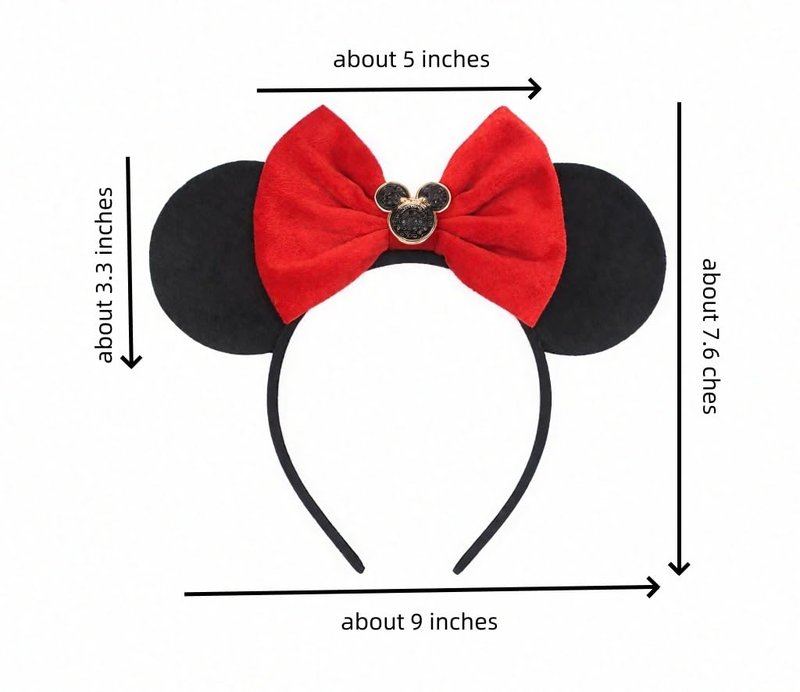 XINGKANG Women's Mouse Ears Headband Black Velvet Red Bow Cute Hair Accessory for Party Costume Cosplay Birthday Gift