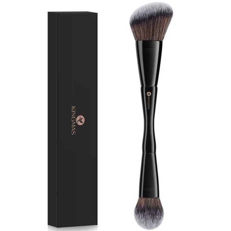 KINGMAS Foundation & Bronzer Duo Brush - Dual-Ended Angled & Round Top Makeup Brush for Flawless Blending (Black)