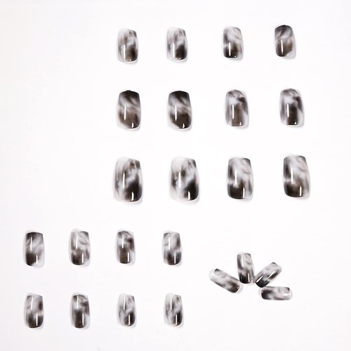 ORZOLATENT Black Marble Ombre Press-On Nails – 24 Long Square Nails, 12 Sizes, Glossy Gel, Elegant Marble Design, Long-Lasting, Includes Tool Kit, Easy DIY