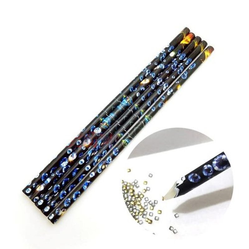 JERCLITY 10 Pieces White Refill Rhinestone Picker Pencil Set Self Adhesive Nail Dotting Wax Pen with 5 Piece Triangular Beads Sorting Tray for Nail Art DIY Decoration