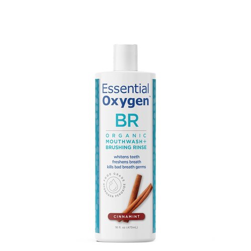 Essential Oxygen Organic Brushing Rinse - Cinnamint Flavor, 16 fl oz | All-Natural Mouthwash for Whiter Teeth & Fresher Breath