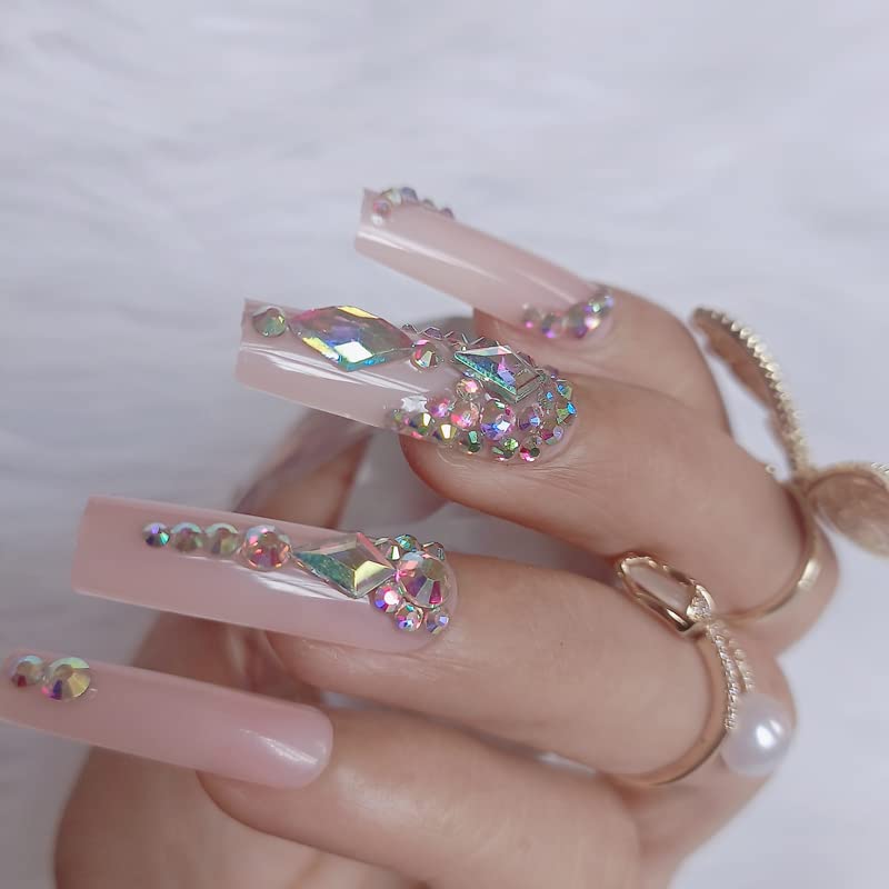 ZYBUXY luxury coffin fake nails,24pcs Nude press on nails Full Cover Acrylic Nails for Women and Girls False Nails