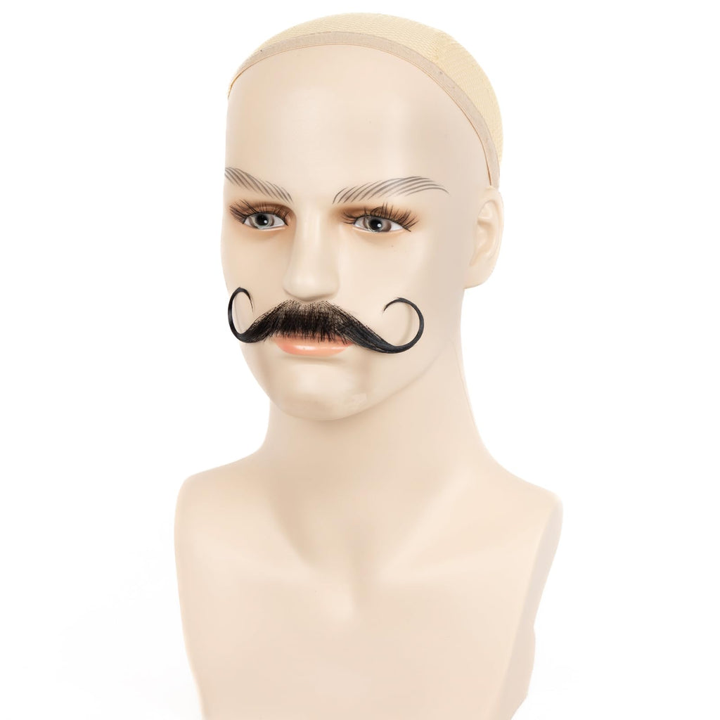 XRDDFL Fake Beard Human Hair Realistic Fake Mustache for Men, Full Hand-Tied Invisible Lace Based Fake Facial Hair Black Reusable False Goatee Beards for Halloween Cosplay Costume Party Drama