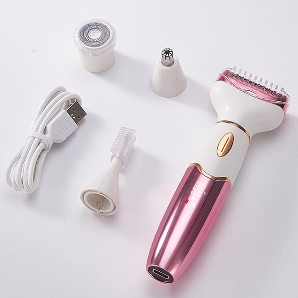 Electric Razors for Women, 4 in 1 Electric Shaver for Women, Wet & Dry Ipx7 Waterproof Bikini Trimmer and Facial Hair Remover, Painless Ladies Body Razors for Nose Eyebrow Arms Armpit Legs Pubic Area