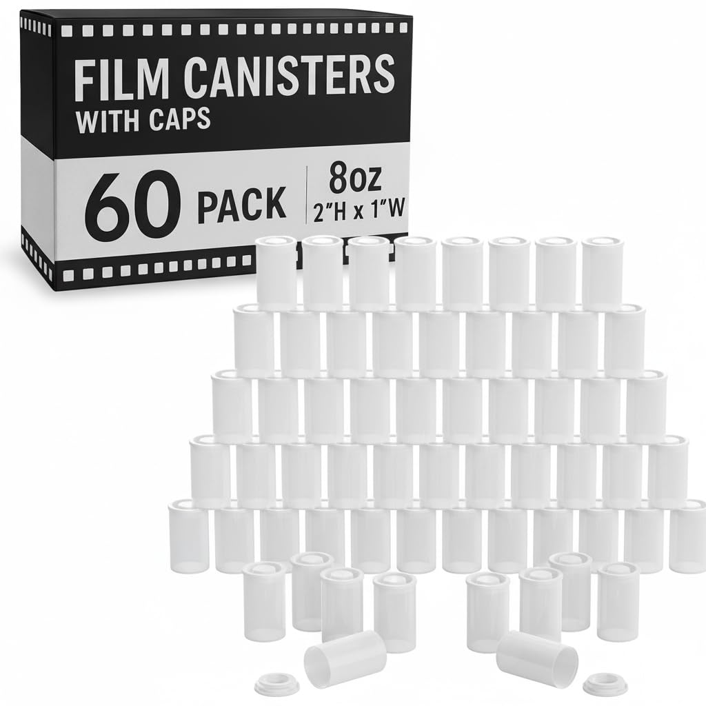 Film Canisters with Caps, Film Canisters, 35mm Case, White, 8oz, 60 Pack