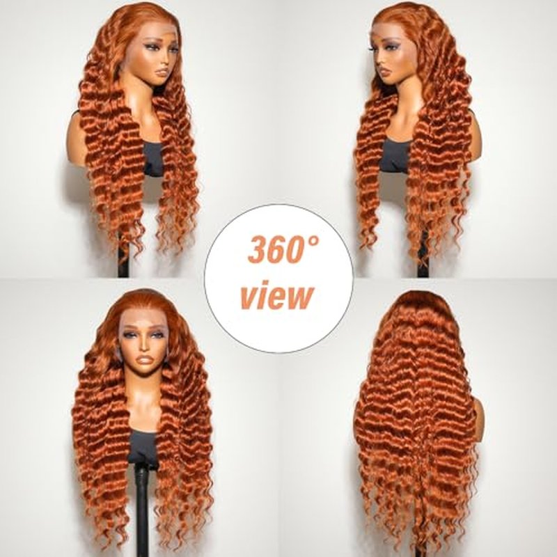 Bilisar Ginger Wig Human Hair 13x6 Deep Wave Lace Front Wigs Human Hair Curly Wigs HD Transparent Lace Frontal 350 Colored Human Hair Wig Pre Plucked 150% Density 28 Inch