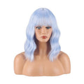 Greenmirr Light Blue Wavy Wig with Bangs Synthetic Ice Blue Bob Wig for Women Replecement Hair 14in