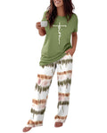 CHICME Womens Pajamas Sets 2 Piece Short Sleeve Lounge Set Printed Loose Pants Pj Sets Loungewear Set