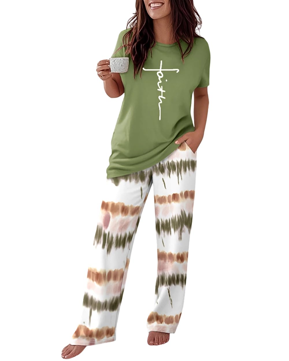CHICME Womens Pajamas Sets 2 Piece Short Sleeve Lounge Set Printed Loose Pants Pj Sets Loungewear Set