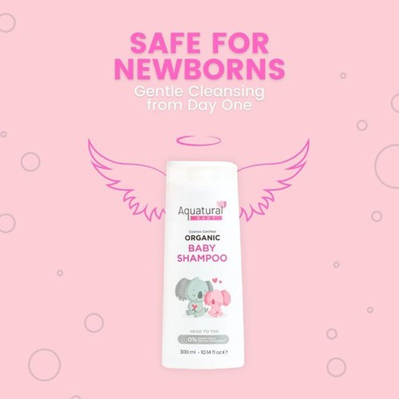 Aquatural Organic Baby Shampoo - Plant-Based, Vegan & Gentle for Toddler, Moisturizing, Softens Hair - Girls & Boys Newborns, Kids Shampoo Natural for Sensitive Skin (10.14 fl oz)