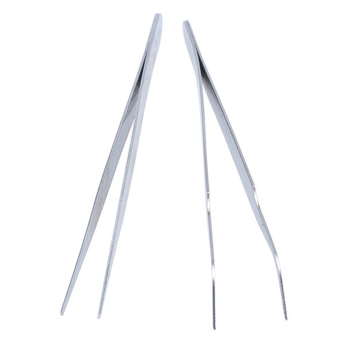 2 Nail Art Tweezers Curved Straight Pointed Ongles (silver) (silver)