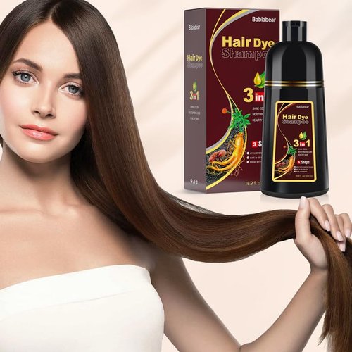 Bablabear Dark Brown Hair Color Shampoo - 3-in-1 Instant Dye for Gray Hair | 500ML for Men & Women