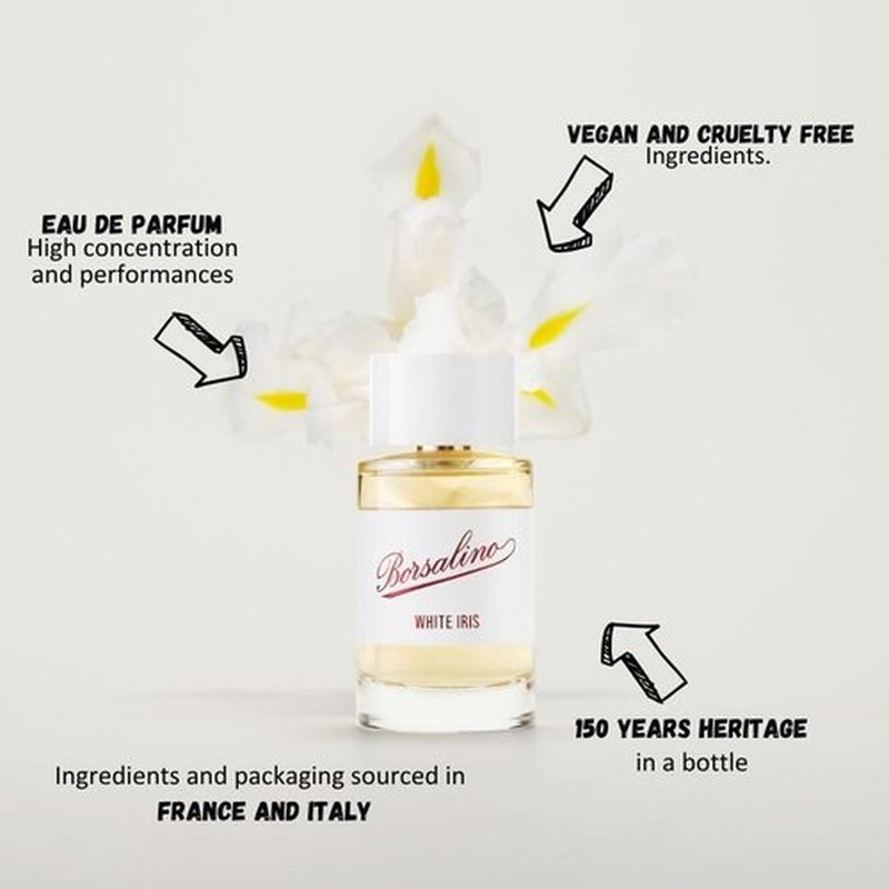 Borsalino White Iris Eau de Parfum - Luxurious Fruity & Floral Women's Perfume with Orange Blossom, Jasmine & Almond