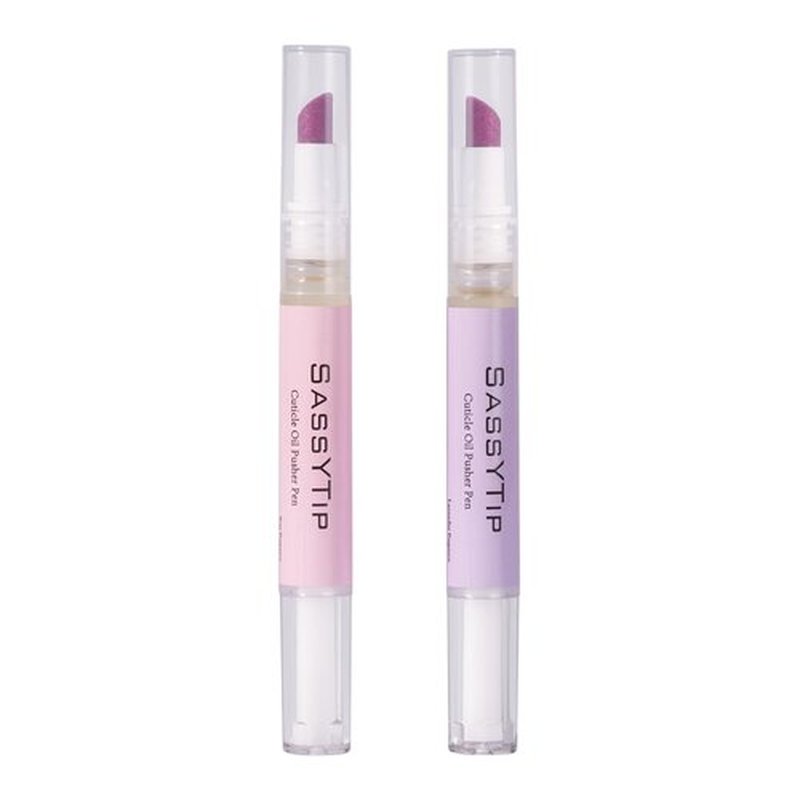 SASSYTIP Ceramic Cuticle Pusher & Oil Pen, 2ml Rose/Lavender/Fragrance Free Scented Nail Care Pen, Gentle Cuticle Remover for Dry & Damaged Nails, Moisturize Strengthen Brighten (Pink&Purple)
