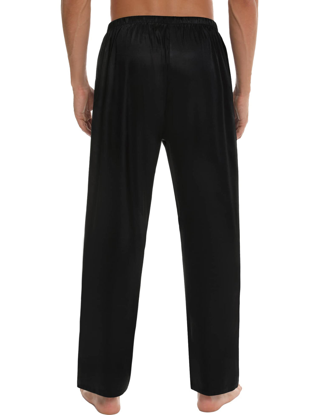 SWOMOG Men's Satin Silky Pajama Pant Long Pj Bottoms Soft Lounge Sleep Pants with Pockets & Drawstring Black X-Large