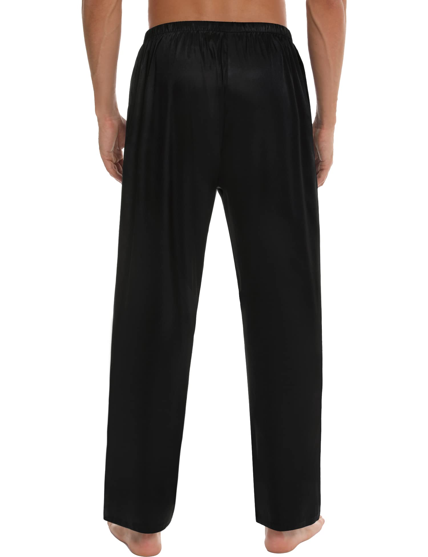 SWOMOG Men's Satin Silky Pajama Pant Long Pj Bottoms Soft Lounge Sleep Pants with Pockets & Drawstring Black X-Large