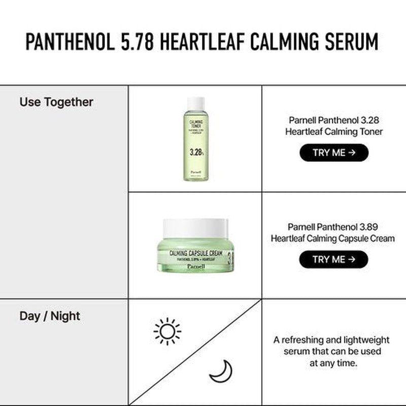 Parnell Panthenol 5.78% | 30ml / 1.01 fl.oz. | Heartleaf Calming Serum, soothing & moisturizing serum, korea skin care, korea beauty